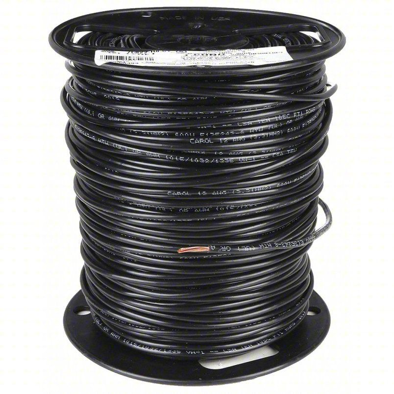 Control Wire, 12 AWG MTW, 500 ft Spool, Black