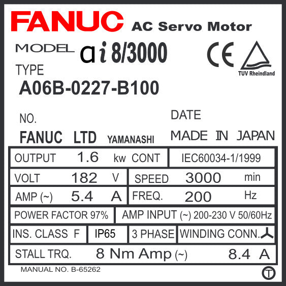 FANUC A06B-0227-B100 AC Servo Motor, αiS 4/4000 — Brand New