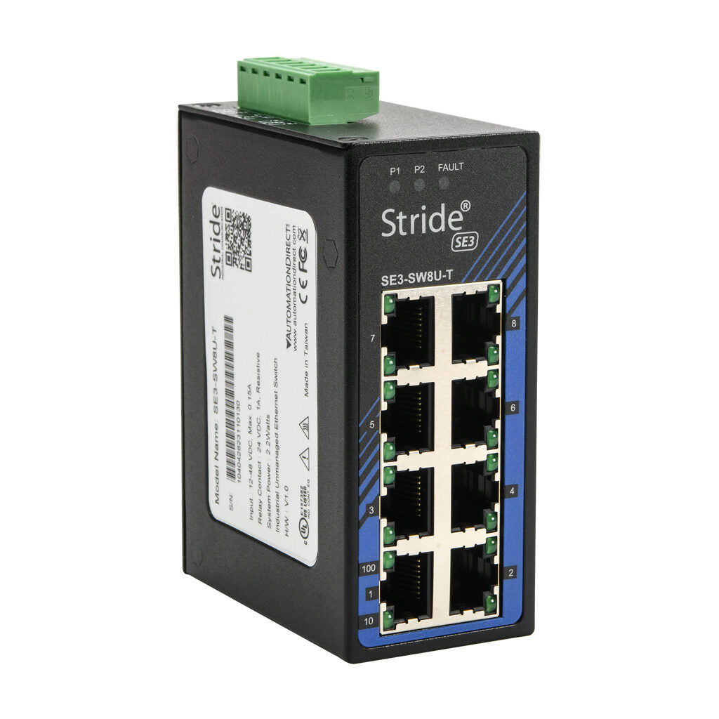 Industrial Unmanaged Ethernet Switch, 8-Port, DIN Rail Mount